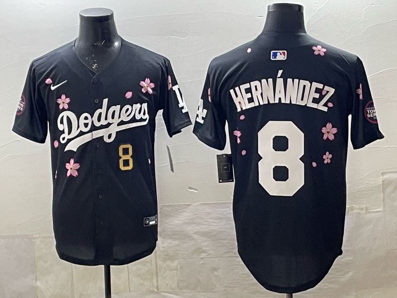Men 2025 Nike Los Angeles Dodgers #8 Hernandez Black Game MLB Jersey 08